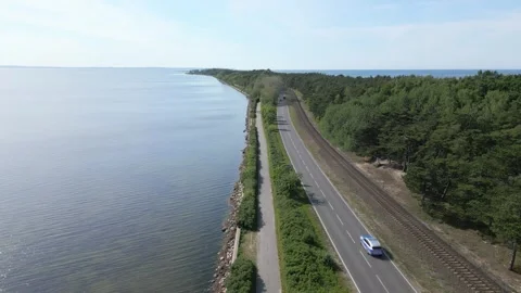 Fixed Aerial View of Hel Peninsula Coastline, Poland - Westward Stock Footage 301518049