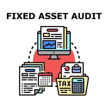 Fixed asset audit concept with financial documentation and data Stock Illustration