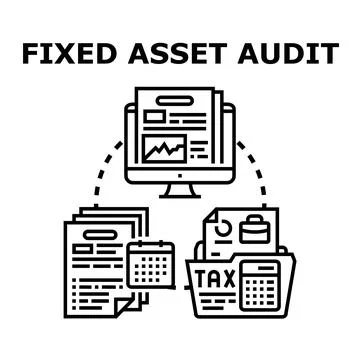 Fixed asset audit concept with financial documentation and data Stock Illustration