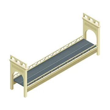 Fixed Bridge with Concrete Balustrade Railing oated with Asphalt Isometric Stock Illustration