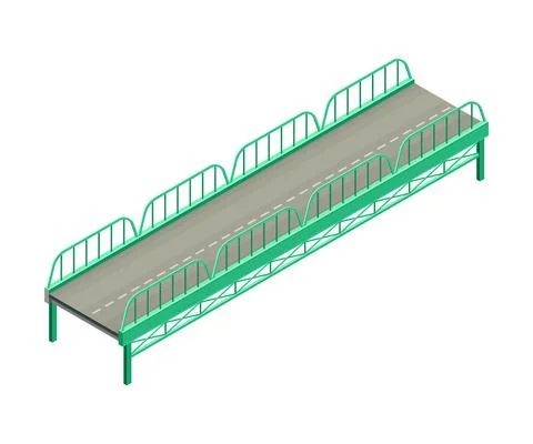 Fixed Bridge with Metal Balustrade Railing oated with Asphalt Isometric Vector Stock Illustration