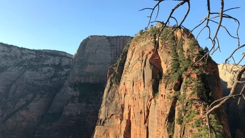Fixed camera view of Angels Landing summit in Zion National Park in morning Stock Footage 113942110