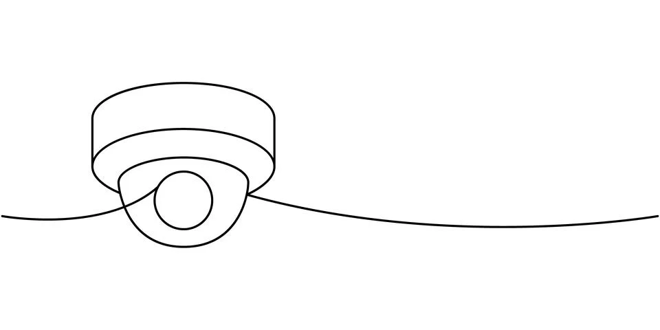 Fixed CCTV camera one line continuous drawing. Security surveillance system Stock Illustration