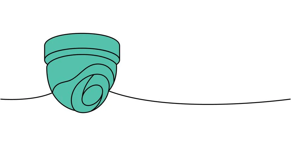 Fixed CCTV camera one line colored continuous drawing. Video surveillance Stock Illustration