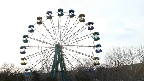 Fixed ferris wheel on sky background frozen in time Stock Footage 106030060