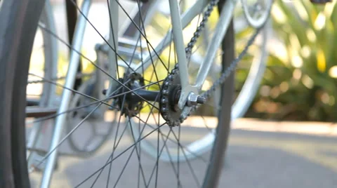 Fixed Gear Single Speed Bikes Parked in a Row Stock Footage 61438648