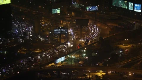 Fixed night shot of 6th of October Bridge traffic, Cairo, Egypt, 7 Nov 2024 Stock Footage 311763090