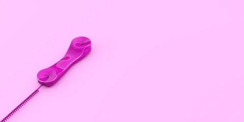 Fixed Phone Receiver close-up pink color connected 3d concept 3d rendering Stock Illustration