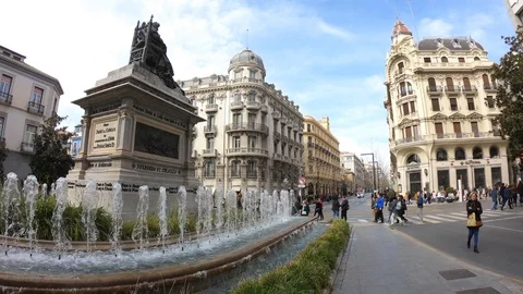 Fixed plane of Isabel la Catolica and Cristobal Colon Square. Granada Stock Footage 104921260