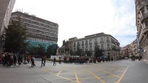 Fixed plane of the monument to Isabel la Catolica and Cristobal Colon. Granada Stock Footage 104921186