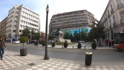 Fixed plane of the monument to Isabel la Catolica and Cristobal Colon in Granada Stock Footage 104921480