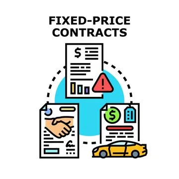 Fixed price contracts concept with document, handshake, and vehicle Stock Illustration