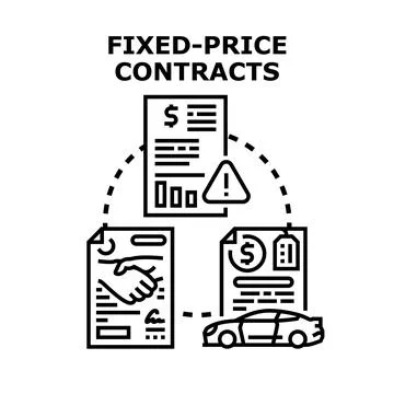 Fixed price contracts concept with document, handshake, and vehicle Stock Illustration