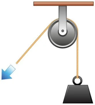 Fixed Pulley System Physics Diagram with Rope and Weight Stock Illustration