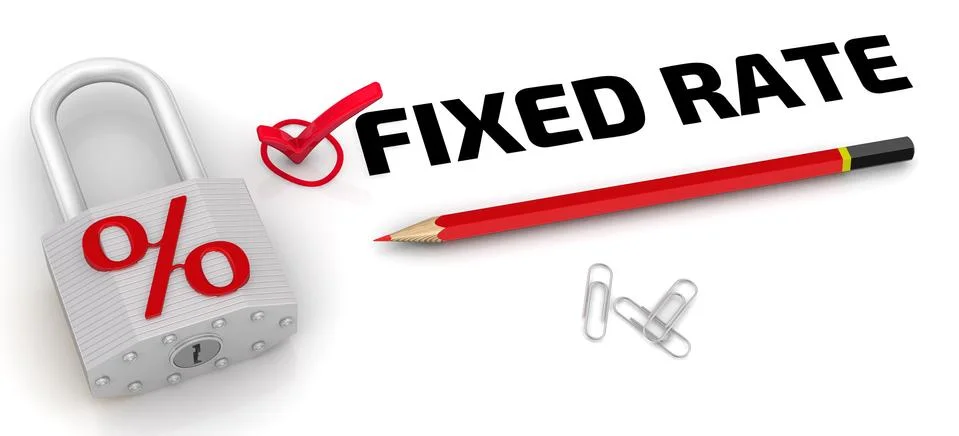 Fixed rate. The check mark and padlock with percent Illustration