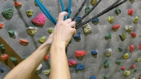 Fixed ropes in climbing gym Stock Footage 98690508