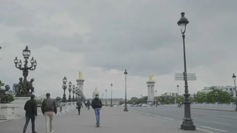 Fixed shot on the Alexandre III bridge in Paris, France. Stock Footage 194783757
