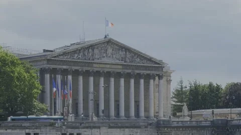 Fixed shot on the facade of the National Assembly in Paris, France. Stock Footage 194789569