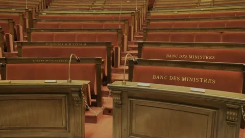 Fixed shot of the hemicycle of the National Assembly in Paris, France. Stock Footage 194687414