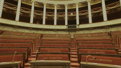 Fixed shot of the hemicycle of the National Assembly in Paris, France. Stock Footage 194687415