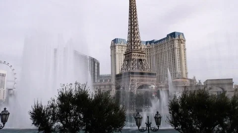 Fixed shot of high water blasts from the Bellagio hotel in Las Vegas Stock Footage 106621247