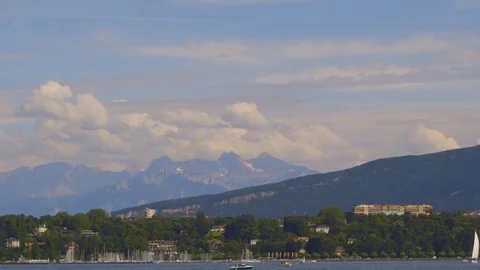 Fixed Shot of a lake with background mountains in a beautiful sunny day Stock Footage 71944149