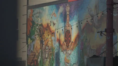 Fixed shot of mural painting on wall, San Francisco Stock Footage 333576047