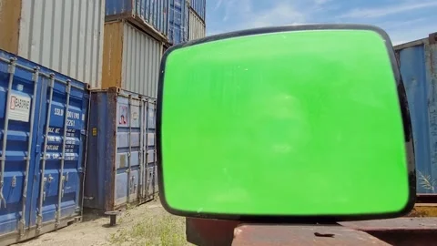 Fixed Shot In A Old Tv Set With Green Screen, Compositing, Chroma Key Vidéo 201203873