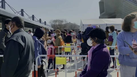 Fixed shot on a queue to visit the Great Wall of China in Beijing. Video stock 193998109