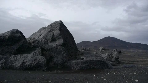 Fixed shot of rocks in moonlike landscape in central Iceland Video stock 71281999