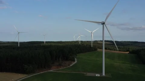 Fixed shot of seven wind turbines Video stock 144014908