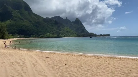 Fixed view of Bali Hai from Tunnels Beach, Kauai, Hawaii Stock Footage 299962662
