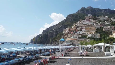 Fixed view of the beach of Positano, on the Amalfi coast, Italy Stock Footage 133419055