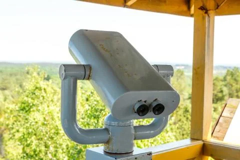 Fixed viewing binoculars on the observation platform Stock Photos