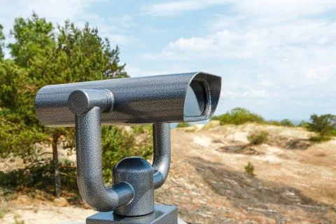Fixed viewing binoculars on the observation platform Stock Photos