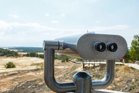 Fixed viewing binoculars on the observation platform Stock Photos