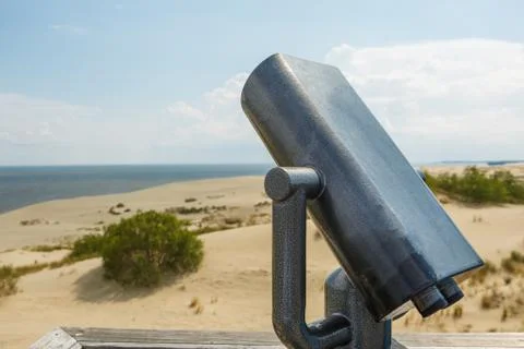 Fixed viewing binoculars on the observation platform Stock Photos