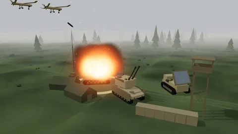 Fixed wing drone bombing run over an air defence battery forest base und 스톡 동영상 342323696