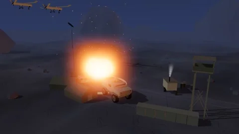 Fixed wing drone bombing run over a forward camp rocky outpost at dusk 스톡 동영상 342323832