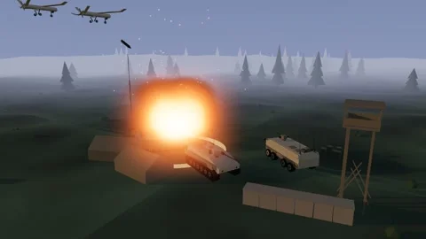 Fixed wing drone bombing run over armoured vehicles forest base at first 스톡 동영상 342323988