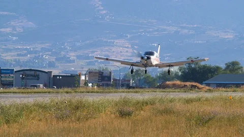 Fixed wing single engine Piper aeroplane is landing Heber City airport runway Stock-Footage 115603056