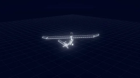 Fixed wing uav blueprint tumbling turntable technical drawing 3D animation Видео 342241467