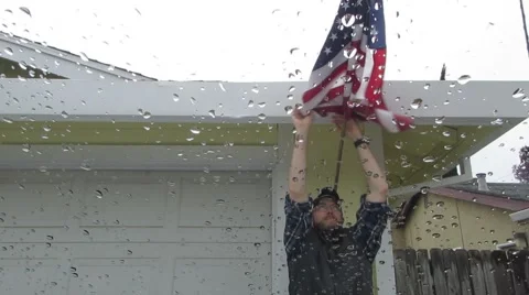 Fixing the American Flag Twisted by the Wind Stockbeeldmateriaal 44284475