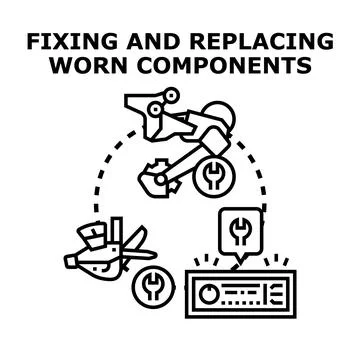 Fixing and replacing worn components vector concept Stock Illustration