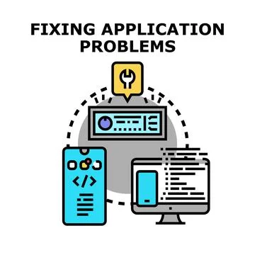 Fixing application problems across different devices concept Stock Illustration