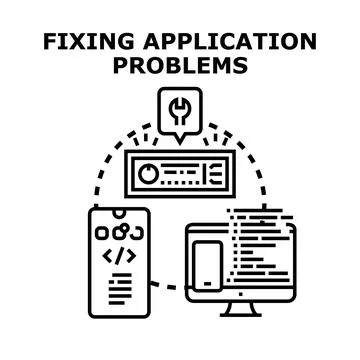 Fixing application problems across different devices concept Stock Illustration