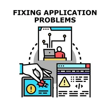 Fixing application problems detecting software bug errors Stock Illustration