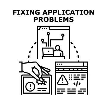 Fixing application problems detecting software bug errors Stock Illustration
