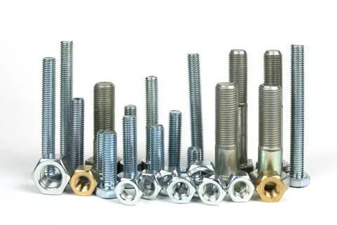 Fixing bolts of different sizes with nuts Stock Photos