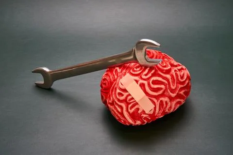Fixing the brain with a wrench. Stock Photos